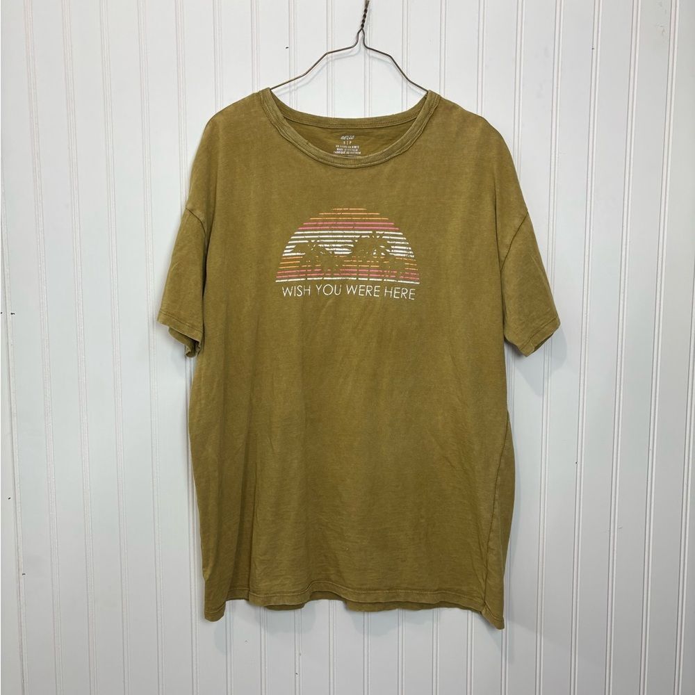 Aerie distressed Short Sleeve oversized cotton graphic Tee Mustard Yellow